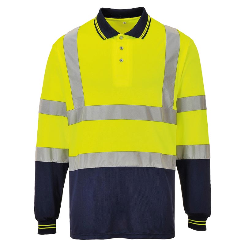 Hi-vis two-tone long sleeve polo shirt (S279) - Yellow/Navy S